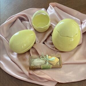 Vintage Hallmark Yellow Egg Set, Salt & Pepper + Yellow Easter Collection Basket